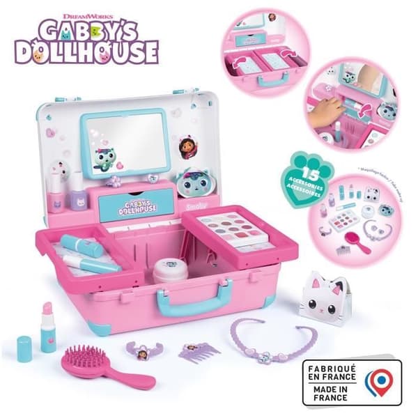 Smoby - Gabby ja Taikatalo - Helppokäyttöinen kauneuslaukku - Mukana 13 tarviketta: kampaamo, kynnet, meikki -