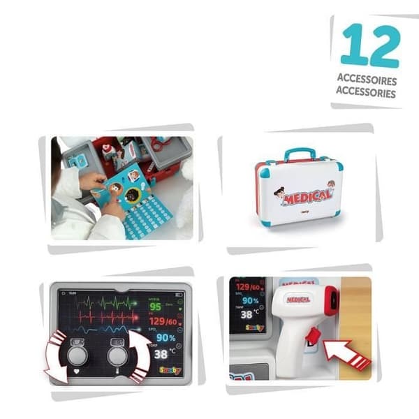 Smoby - Medicinskt kit - Många läkartillbehör - Från 3 år - Tillverkad i Frankrike