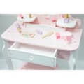 Miniatyrbillede 2 af 7: VIGA Stort Toiletbord i Træ – Hvid og Lyserød med Spejl og Stol