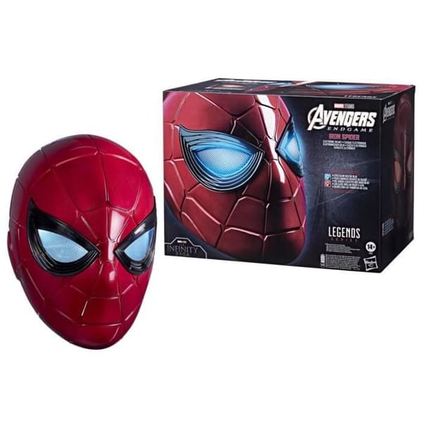 IronSpider elektronisk hjälm med ljusa ögon, 6 ljusstyrkainställningar och justerbar storlek, Marvel Legends Series Spider-Man- USED