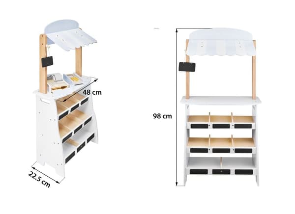 Mamabrum, Supermarket Träställ med tillbehör, butiksställ Café och butik, 3 års leksak, setet innehåller betalterminal och kassaapparat