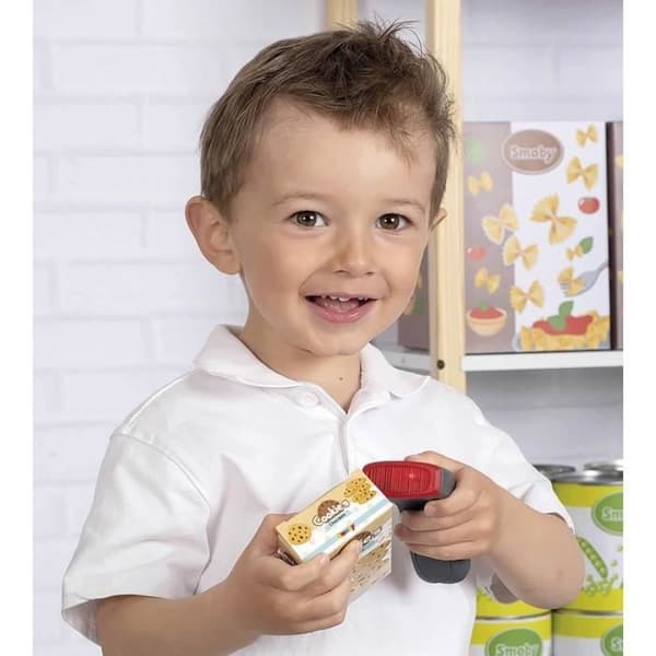 Smoby - Kassaapparat - 30 tillbehör ingår - Miniräknare och skanner med ljud och ljus - Från 3 år