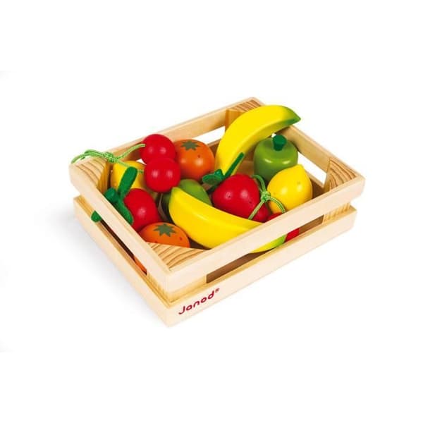 JANOD - Kasse med 12 frukter (trä) - Från 3 år