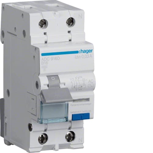 Differentialafbryder med overstrømsmodul B 16A 30mA AC ADC916D