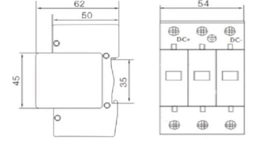 Aurinkosähköinen DC ylijännitesuoja luokka B+C 3P (T1+T2) 1200V 5kA