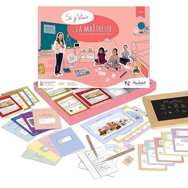 Box If I were the Teacher - Pedagogiskt imitationsspel 6 till 10 år gammalt - 80+ tillbehör till lekskollärare