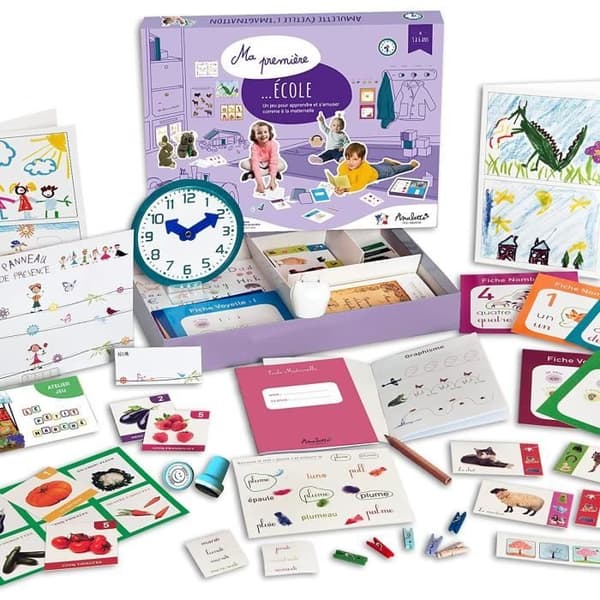 My First School Box - Utbildningsspel 3 till 6 år gammal - 60+ Tillbehör för att leka dagislärare -