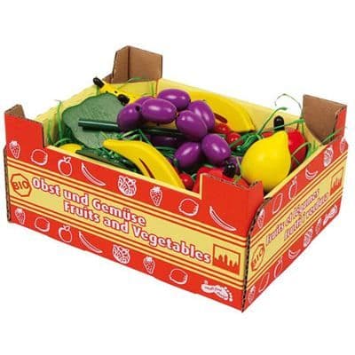 Låda med 11 träfrukter