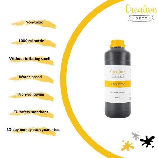 Creative Deco Black Acrylic Gesso Additive | 1L | Underlag | Primer och flytande beredning av akrylfärg