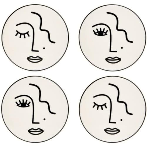 Sass & Belle Abstract Face White Coasters - Set Of 4