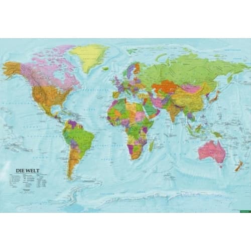 World political / physical wall map
