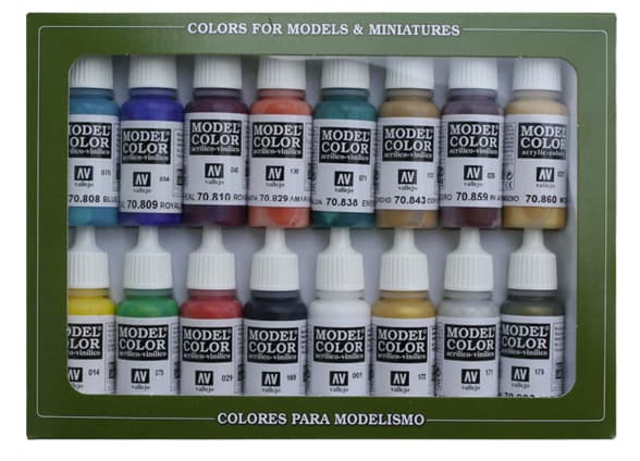 Vallejo 70.142, Blå, Bronse, Brun, Gull, Grønn, Lilla, Rød, Sølv, Gult, Acryl maling, Væske, 17 ml, 16 stykker |