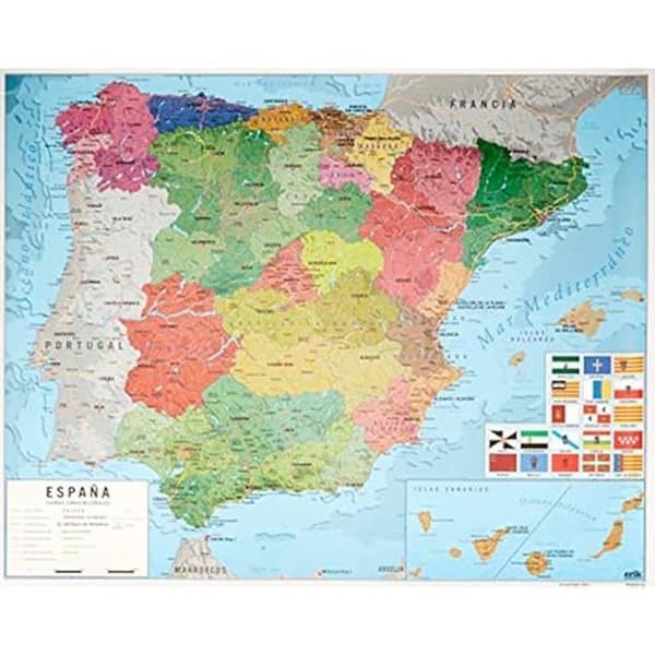 Mini karta över politiska Spanien - Erik - 40x50cm - Glanspapper - Spansk version
