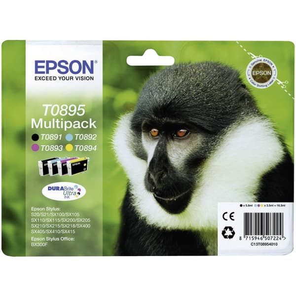 Epson Bläck T0895 Original Kombi-pack Svart, Cyan, Magenta, Gul C13T08954010