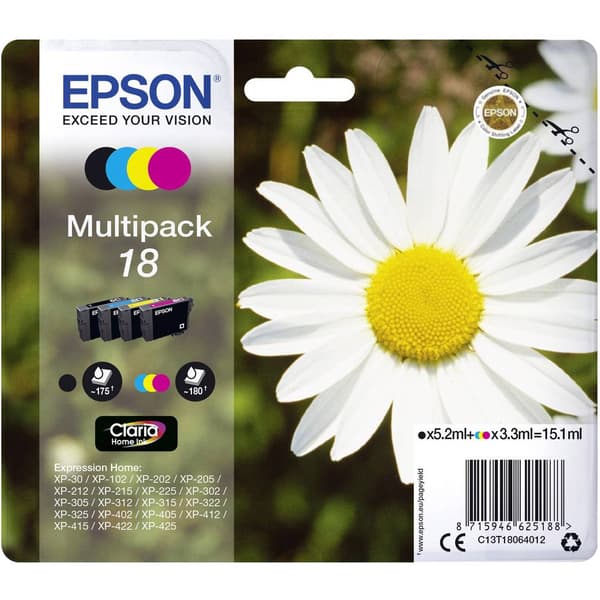 Epson Bläck T1806, 18 Original Kombi-pack Svart, Cyan, Magenta, Gul C13T18064012