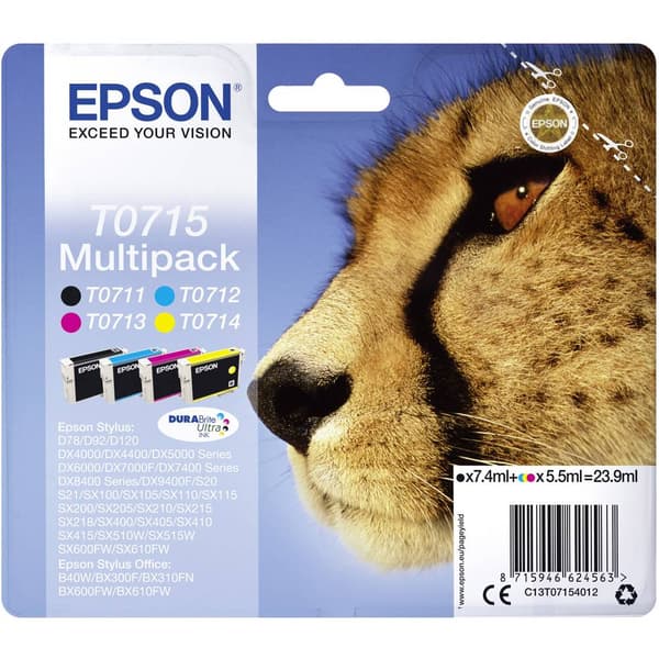 Epson Bläck T0715 Original Kombi-pack Svart, Cyan, Magenta, Gul C13T07154012