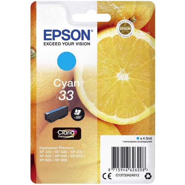 Epson Bläck T3342, 33 Original Cyan C13T33424012