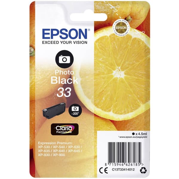 Epson Bläck T3341, 33 Original Foto Svart C13T33414012