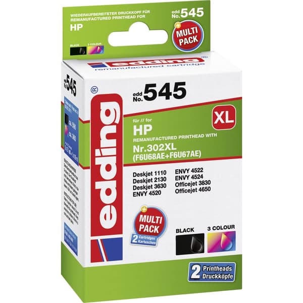 Edding Bläck Kombi-pack 18-545 Kompatibel Ersätter HP 302XL, F6U68AE, F6U67AE Svart, Färg 18-545