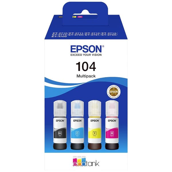 Epson C13T00P640 104 EcoTank Multipack Påfyllning Original Epson Svart, Cyan, Gul, Magenta 260 ml
