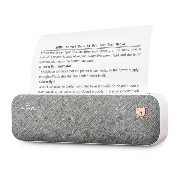 PeriPage Mobil Termisk Printer, 3 Timers Batterilevetid, Bluetooth og USB Forbindelse,hvid