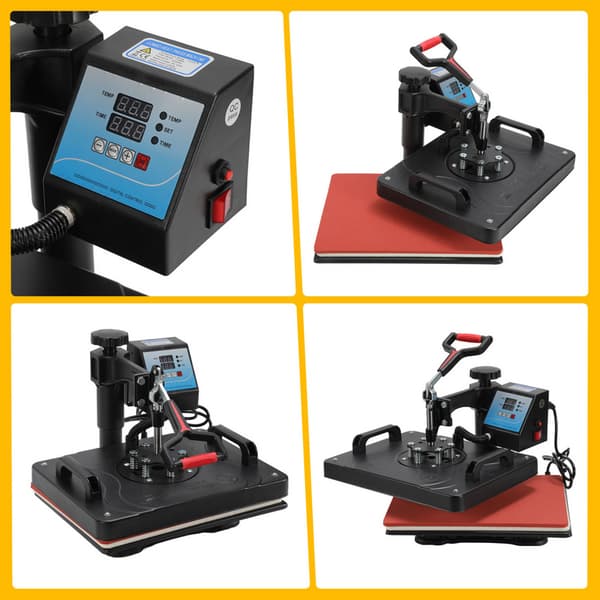 8 i 1 värmepress 1250 W multifunktionell T-shirt-värmepress med LED digital temperatur- och tidsregulator