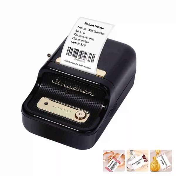 Bærbar Etiketprinter, Bluetooth-forbindelse, 20ppm Udskrivningshastighed,sort