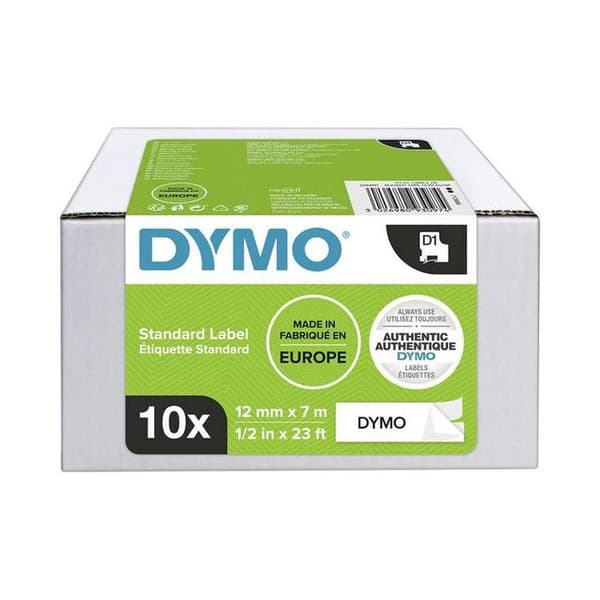 DYMO LabelManager-paket med 10 D1-tejpkassetter, Heavy Duty, Svart/Vit, 12 mm x 7 m