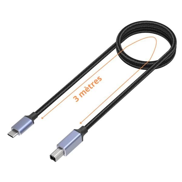 USB-C Skrivarkabel - Generisk - 3m - Kompatibel med Canon HP Dell Epson - USB 2.0 B - Svart