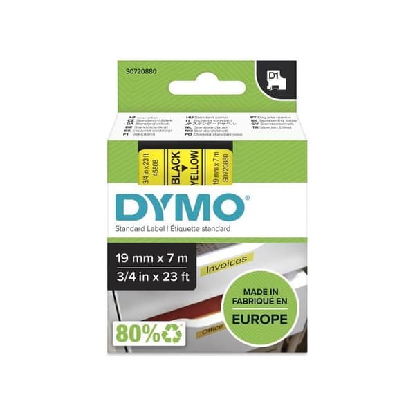 DYMO LabelManager tejpkassett D1 19mm x 7m Svart/Gul (kompatibel med LabelManager och LabelWriter Duo)