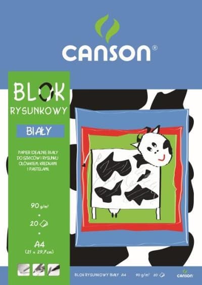 Blok rysunkowy biały A4 90G 20ARK (krówka) p20