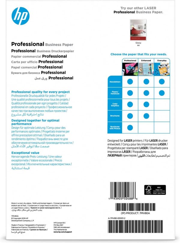 HP Professional Laser Matte FSC-paperi 200 gsm-150 sht/A4/210 x 297 mm Tulostinpaperi A4 (210x297 mm) Matta 150 arkkia Valkoinen (7MV80A)