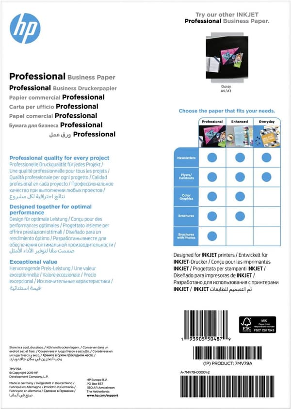 HP InkJet og PageWide Professional Business Paper - A4 - mat - 180 g/m² - inkjetprinter - A4 (210x297 mm) - mat - 150 ark - 180 g/m² - hvid (7MV79A)