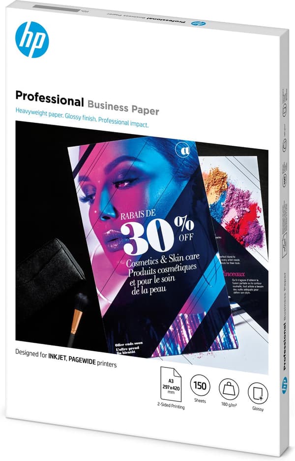 HP Professional glättat FSC-papper för flera användningsområden 180 gsm-150 sht/A3/297 x 420 mm Skrivarpapper A3 (297x420 mm) Glättat 150 ark Vit (7MV