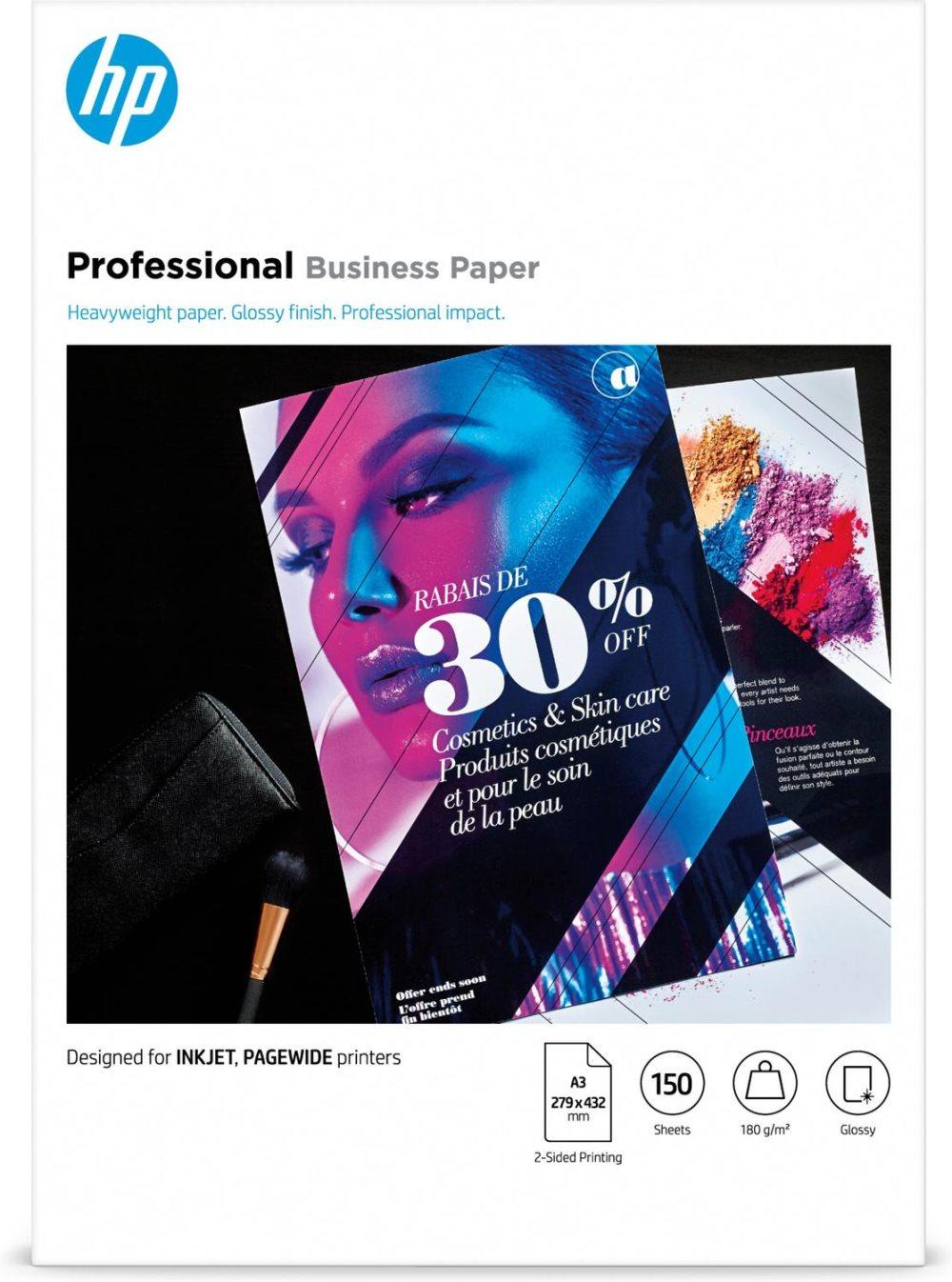 HP Professional glättat FSC-papper för flera användningsområden 180 gsm-150 sht/A3/297 x 420 mm Skrivarpapper A3 (297x420 mm) Glättat 150 ark Vit (7MV