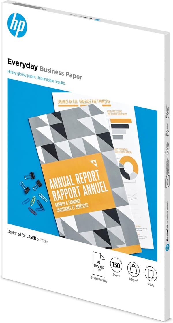 HP Everyday Laser Glossy FSC Paper 120 gsm-150 sht/A3/297 x 420 mm Printer Paper A3 (297x420 mm) Glossy 150 Sheets White (7MV81A)