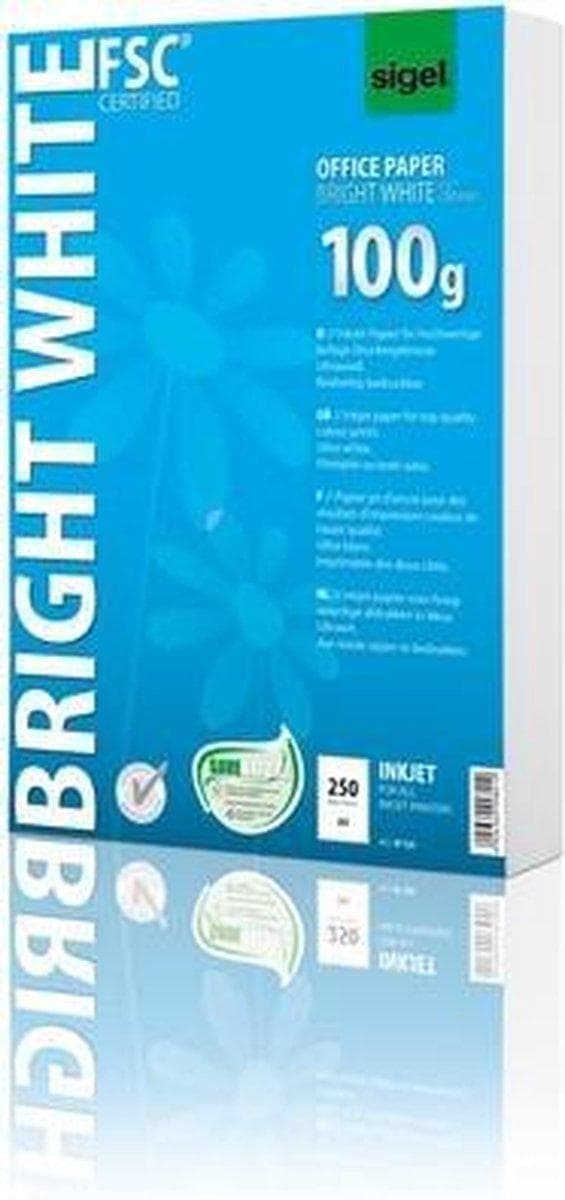 inkjet papir Sigel A4 100gr pakke a 250 ark hvid SI-IP125