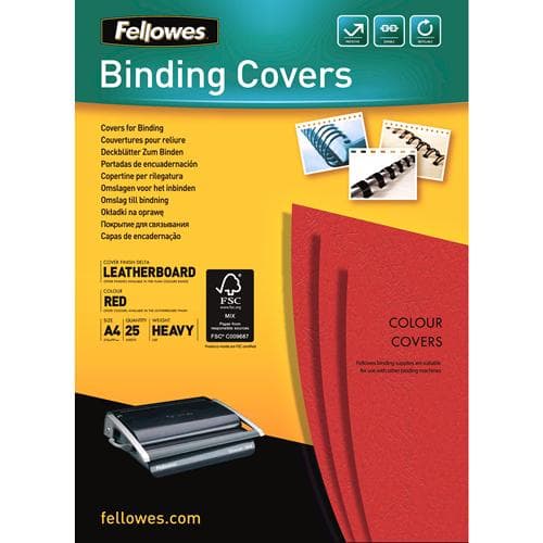 Fellowes - A4 (210 x 297 mm) - Rød - 250 g/m² - 25 stk. Papindbindingsomslag (5373702)