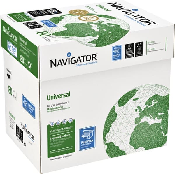 Kopieringspapper Navigator Universal Nonstop 5x500 ark A4 80gr vit