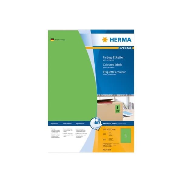 Klistiketiketter - HERMA - 4404 - Matt papper - Grön - A4 210x297mm - 100 etiketter