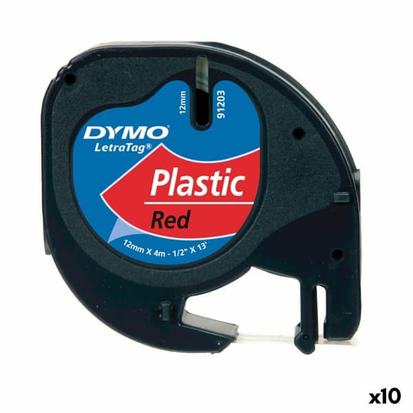 Laminoitu teippi tarrakoneelle Dymo 91203 12 mm LetraTag® Musta Punainen (10 osaa)