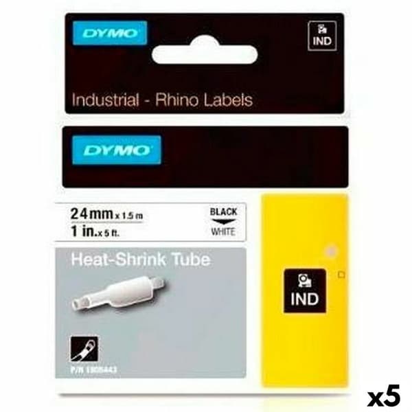Värmekrympslangsats Rhino Dymo ID1-24 24 x 1,5 mm Svart Vit (5 antal)