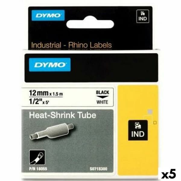 Värmekrympslangsats Rhino Dymo ID1-12 12 x 1,5 mm Svart Vit (5 antal)