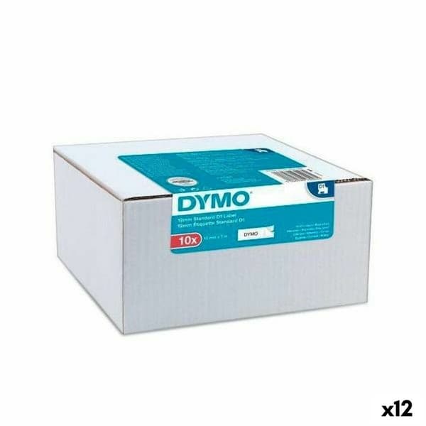 Laminerat Band till Etikettskrivare Dymo Svart Vit 10 Delar Självhäftande (12 antal)