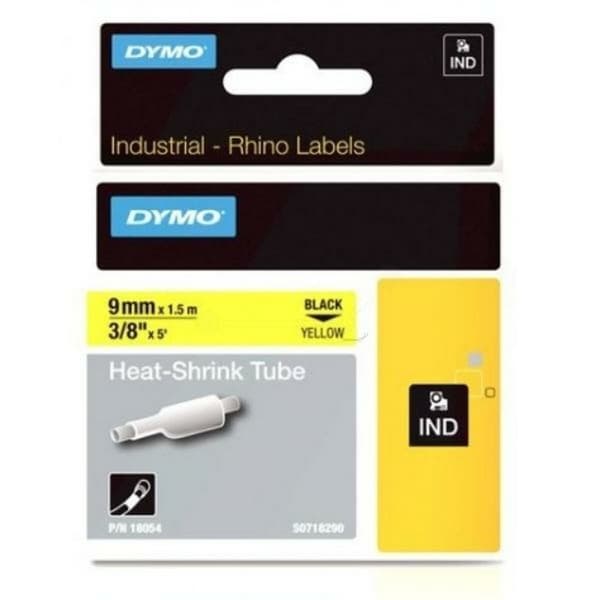 Sæt med krympeslange Rhino Dymo ID1-9 9 x 1,5 mm Sort Gul (5 enheder)