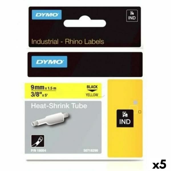 Sæt med krympeslange Rhino Dymo ID1-9 9 x 1,5 mm Sort Gul (5 enheder)