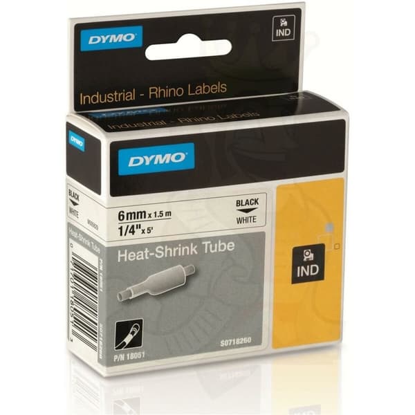 Sæt med krympeslange Rhino Dymo ID1-6 6 x 1,5 mm Sort Hvid (5 enheder)