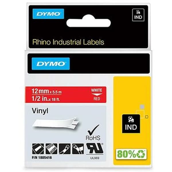 Lamineret tape til mærkningsmaskiner Rhino Dymo ID1-12 12 x 5,5 mm Rød Hvid Lim Auto bindemidler (5 enheder)