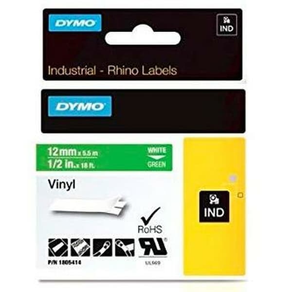 Lamineret tape til mærkningsmaskiner Rhino Dymo ID1-12 12 x 5,5 mm Hvid Grøn Lim Auto bindemidler (5 enheder)