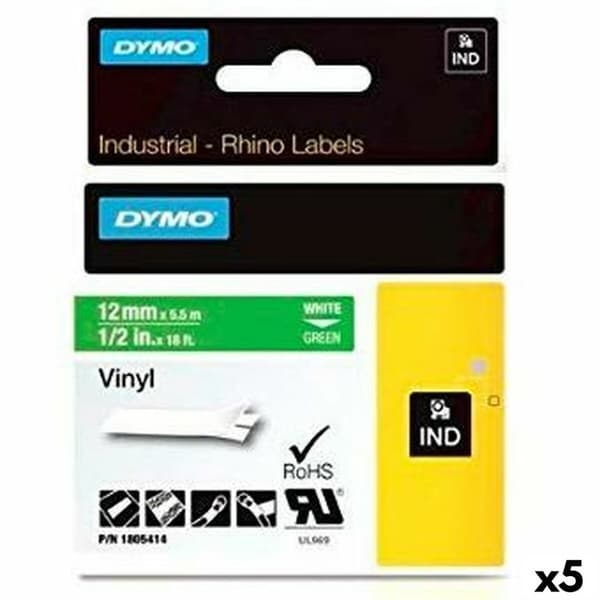 Lamineret tape til mærkningsmaskiner Rhino Dymo ID1-12 12 x 5,5 mm Hvid Grøn Lim Auto bindemidler (5 enheder)